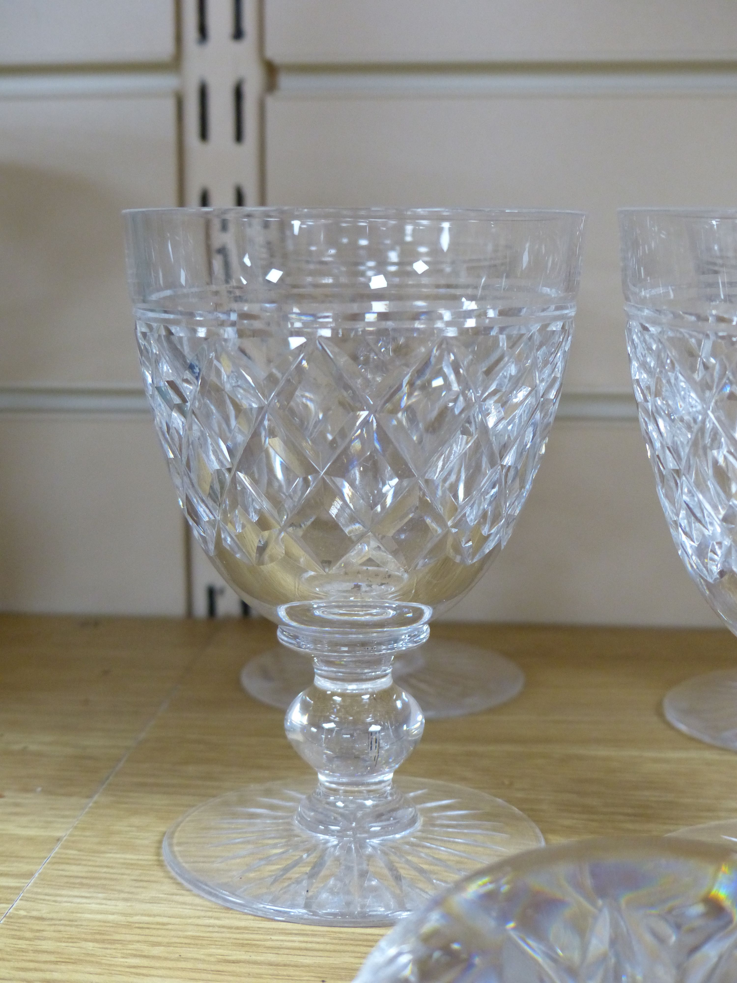 A small collection of wine and ale glasses, rummer height 15cm